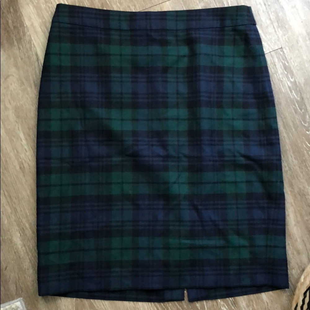J. Crew blue and green plaid pencil skirt